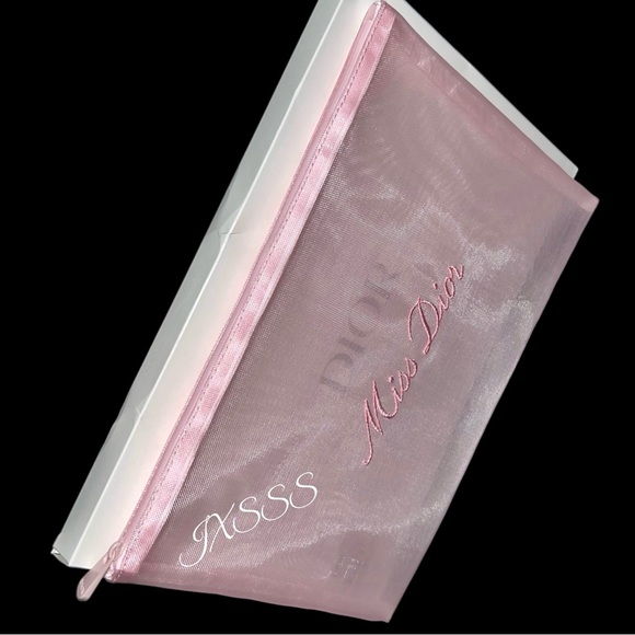 Baby-Pink (Mesh) Dior Beauty (Miss Dior) Embroidered Cosmetic-Makeup Bag - Picture 9 of 16